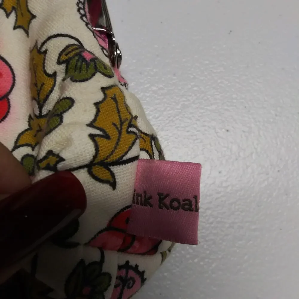 Pink Koala Retro Paisley Floral Pink and Green Clutch Kiss Lock